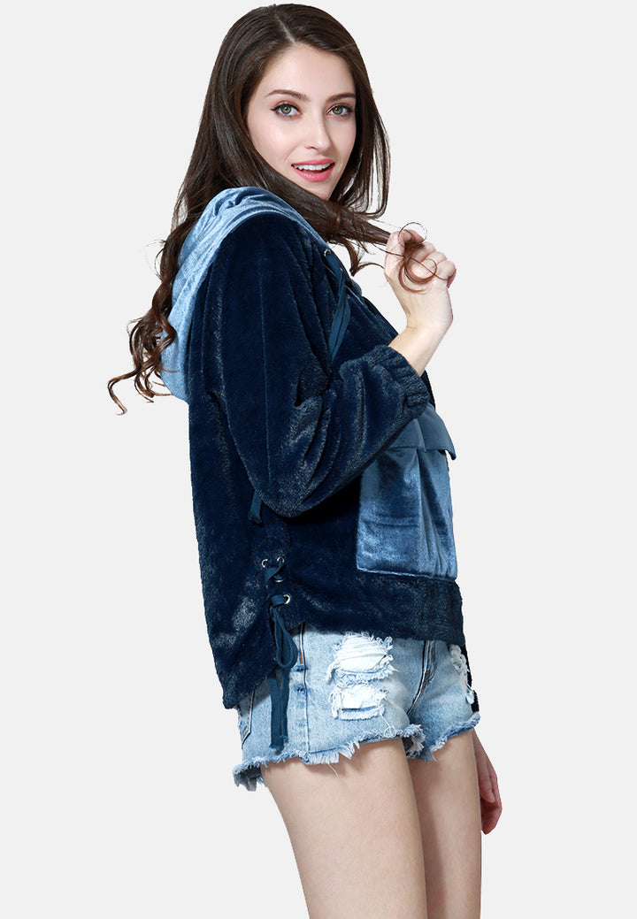 fur hoodie with kangaroo pockets#color_blue