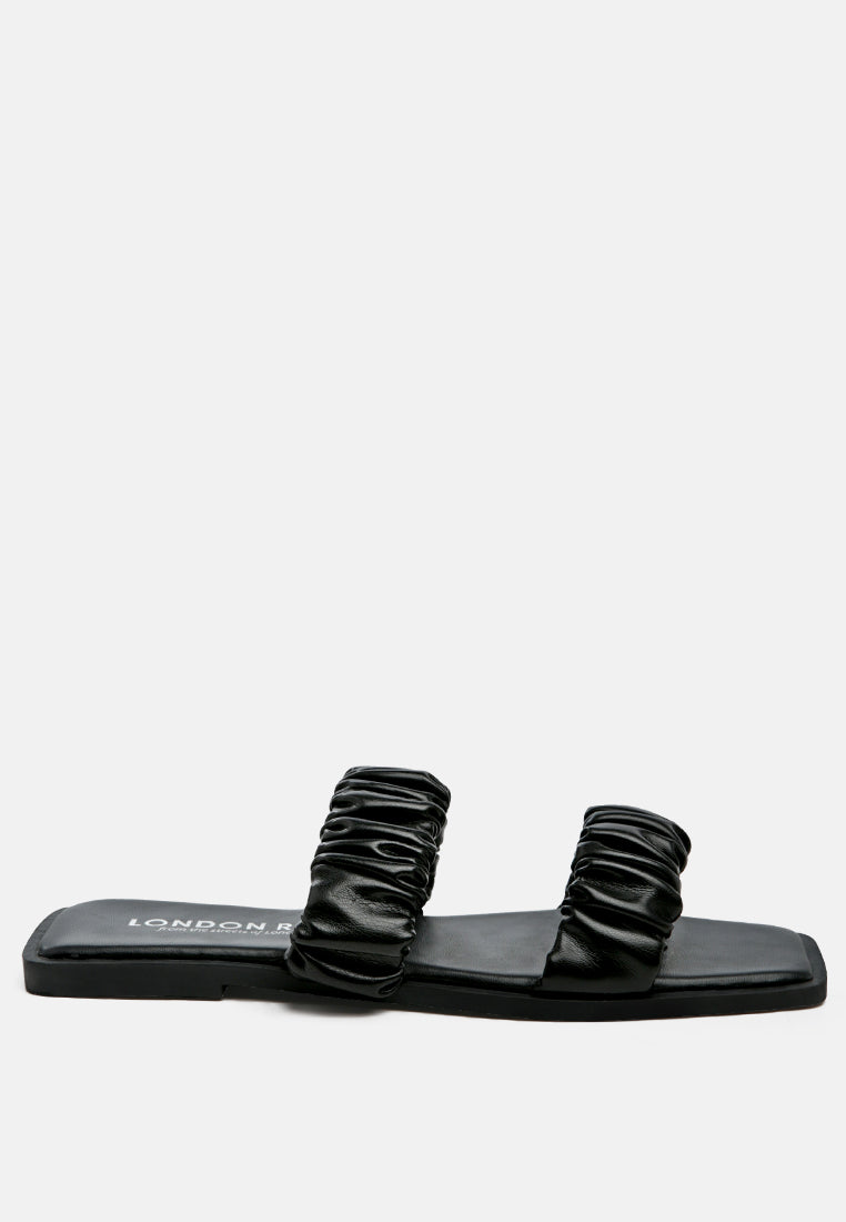 gathered strap slip-on flat#color_black
