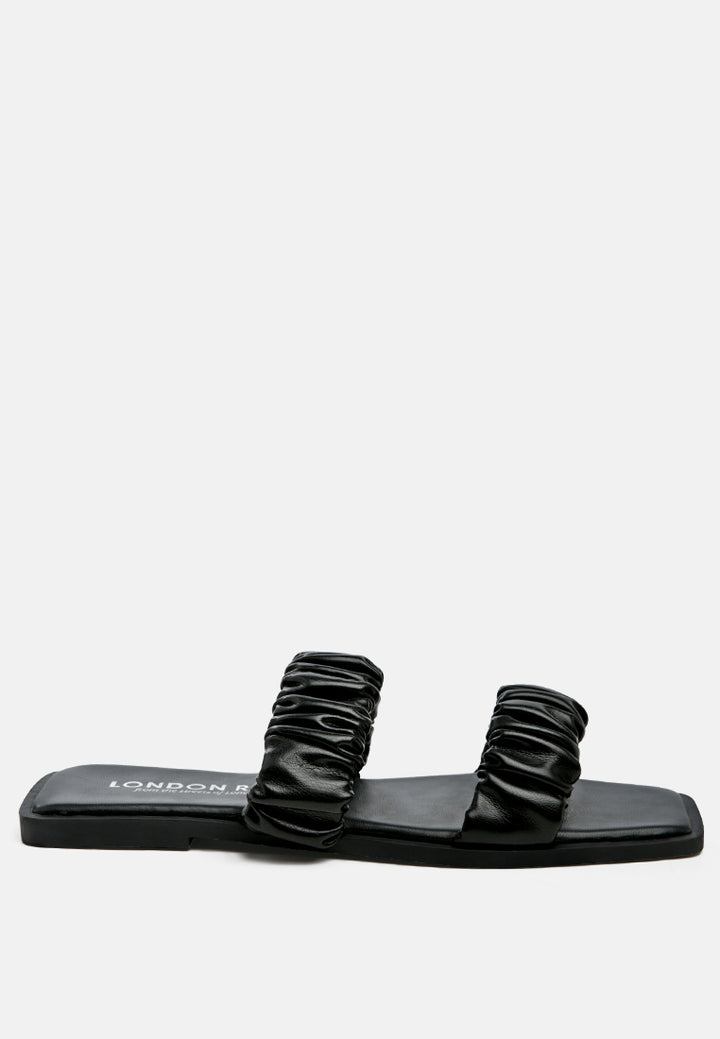 gathered strap slip-on flat#color_black