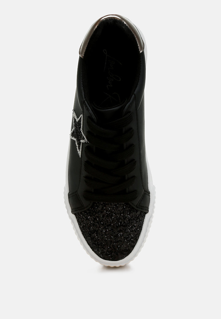 glitter patch chunky sneakers by ruw#color_black-pewter