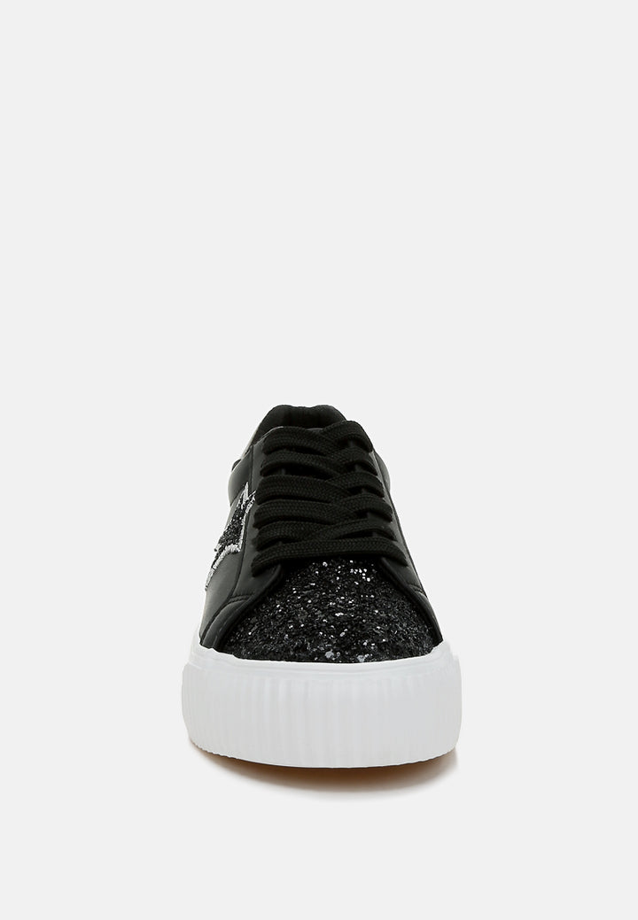 glitter patch chunky sneakers by ruw#color_black-pewter