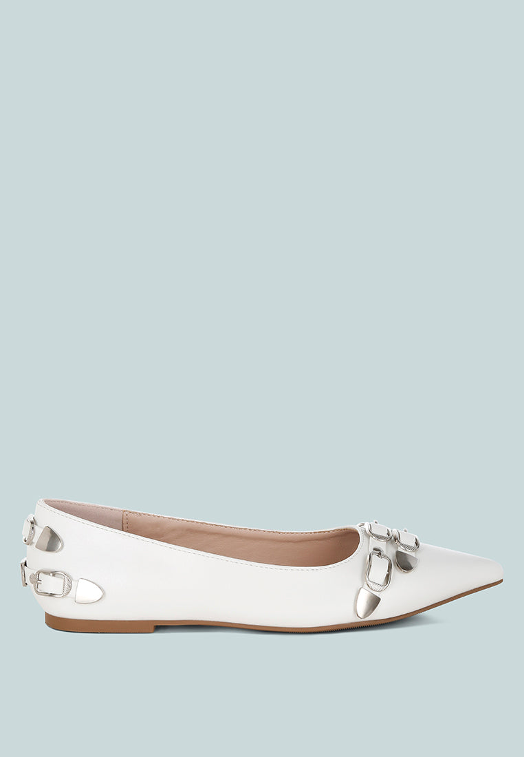 belt buckle detail ballerinas by ruw#color_white