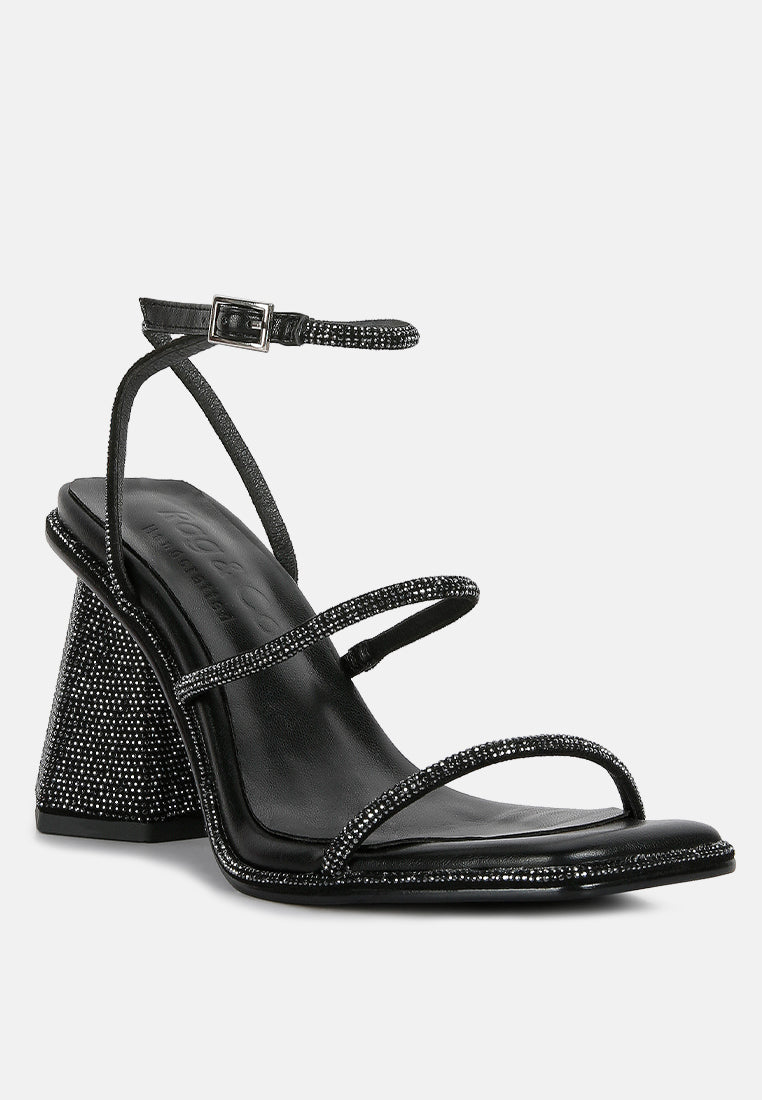 Graff Rhinestone Embellished Hexagon Block Heel Sandal#color_black