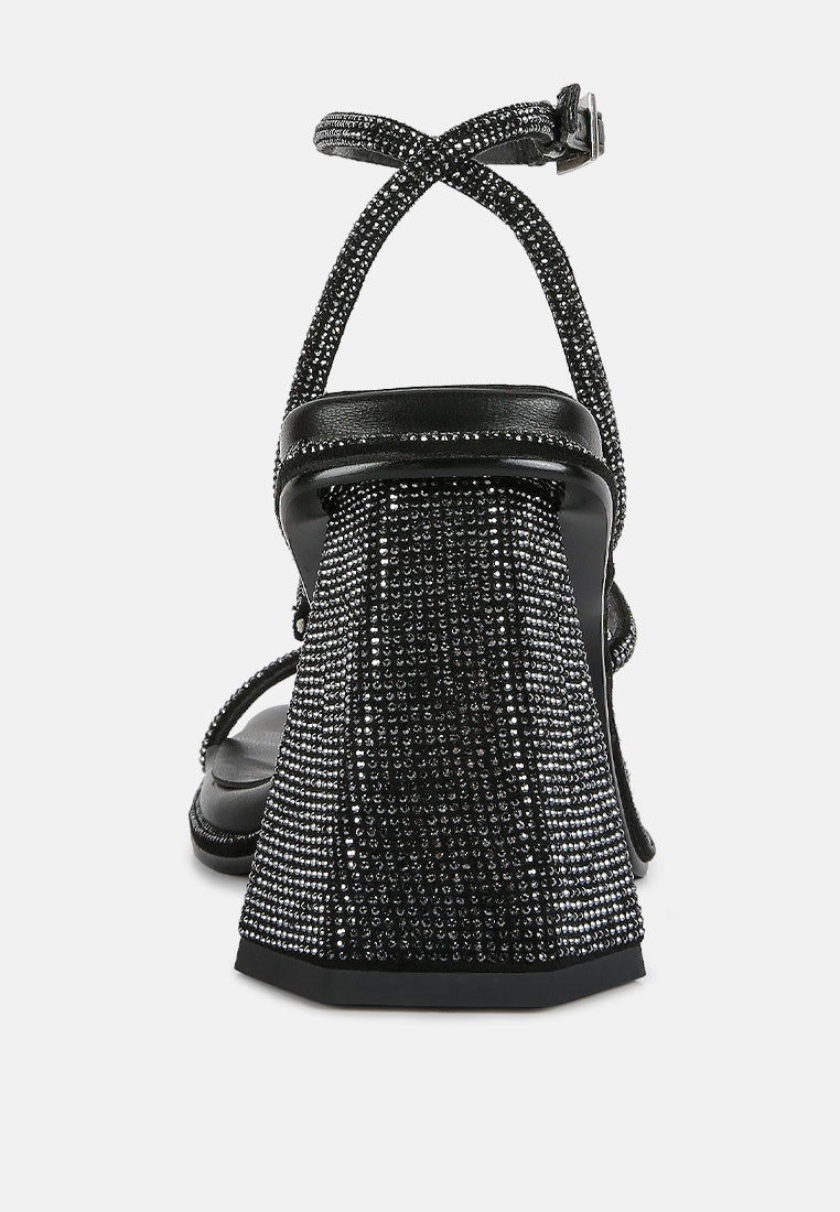 Graff Rhinestone Embellished Hexagon Block Heel Sandal#color_black