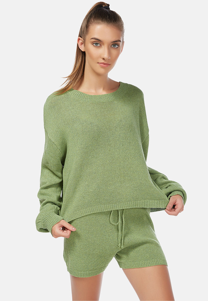 Crew Neck Long Sleeve Pullover#color_green