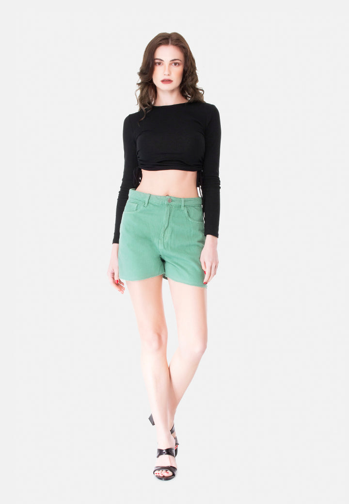 raw hem denim shorts#color_green