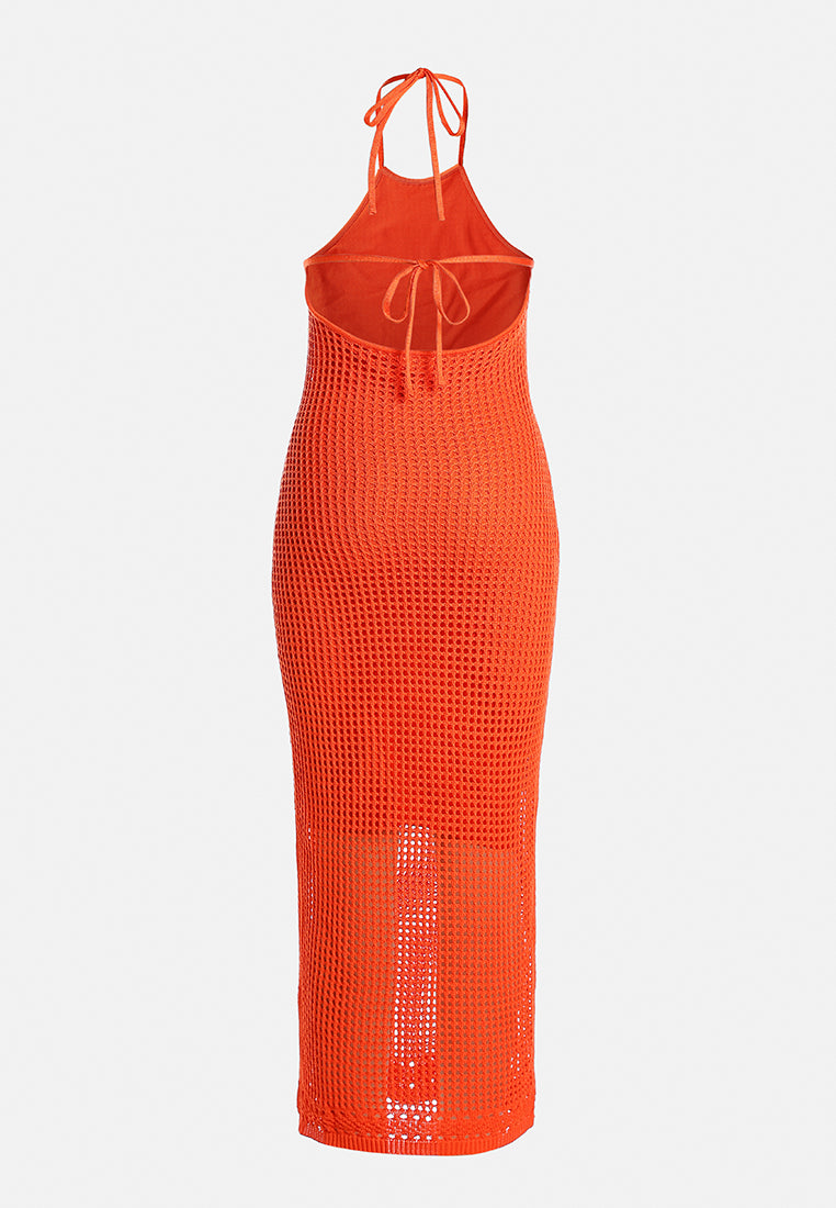 halter neck backless dress by ruw#color_orange