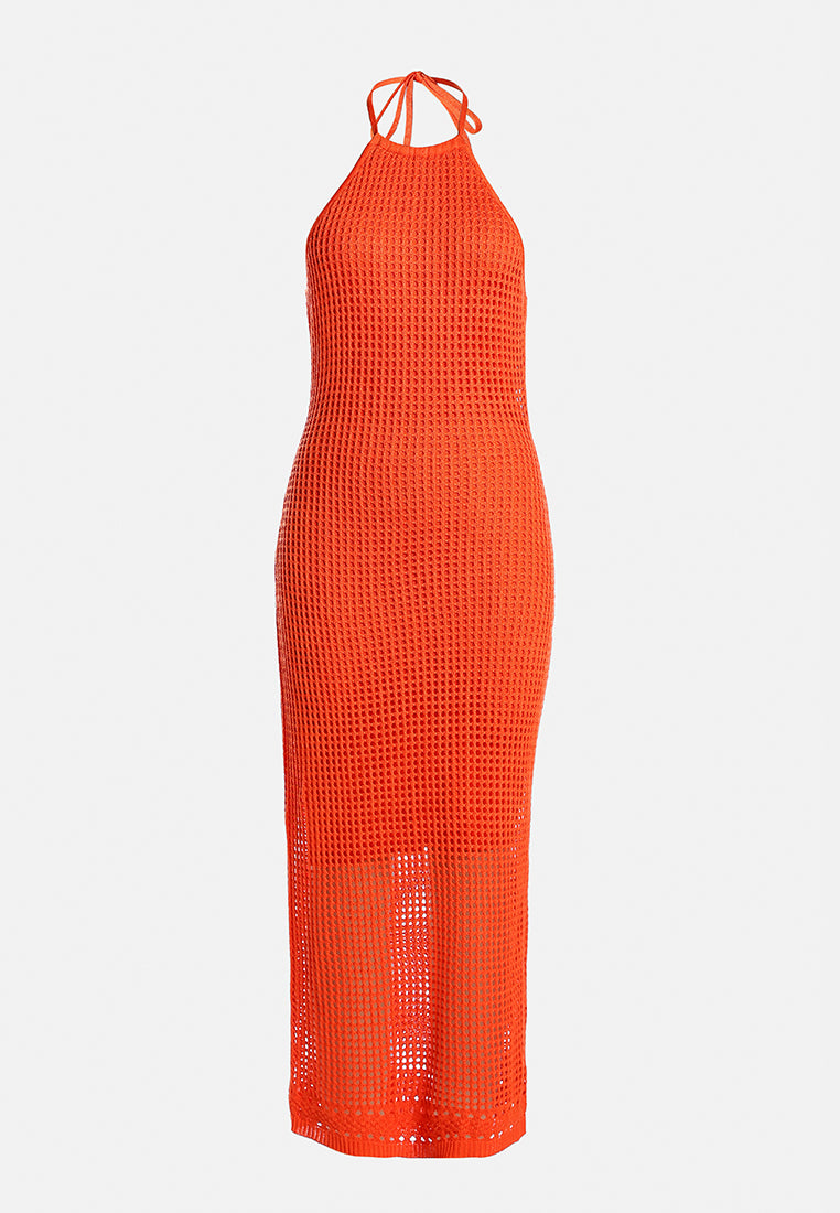 halter neck backless dress by ruw#color_orange