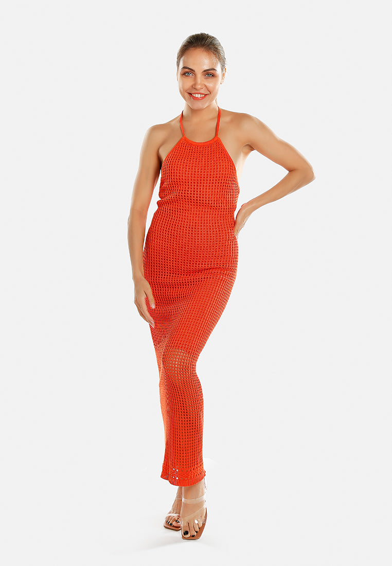 halter neck backless dress by ruw#color_orange