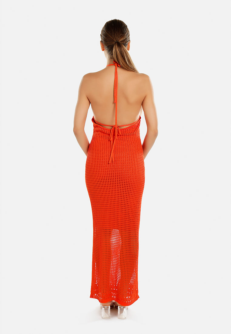 halter neck backless dress by ruw#color_orange