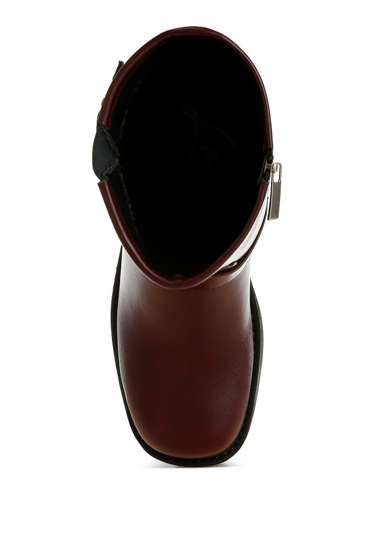 harness detail biker boots by ruw#color_burgundy