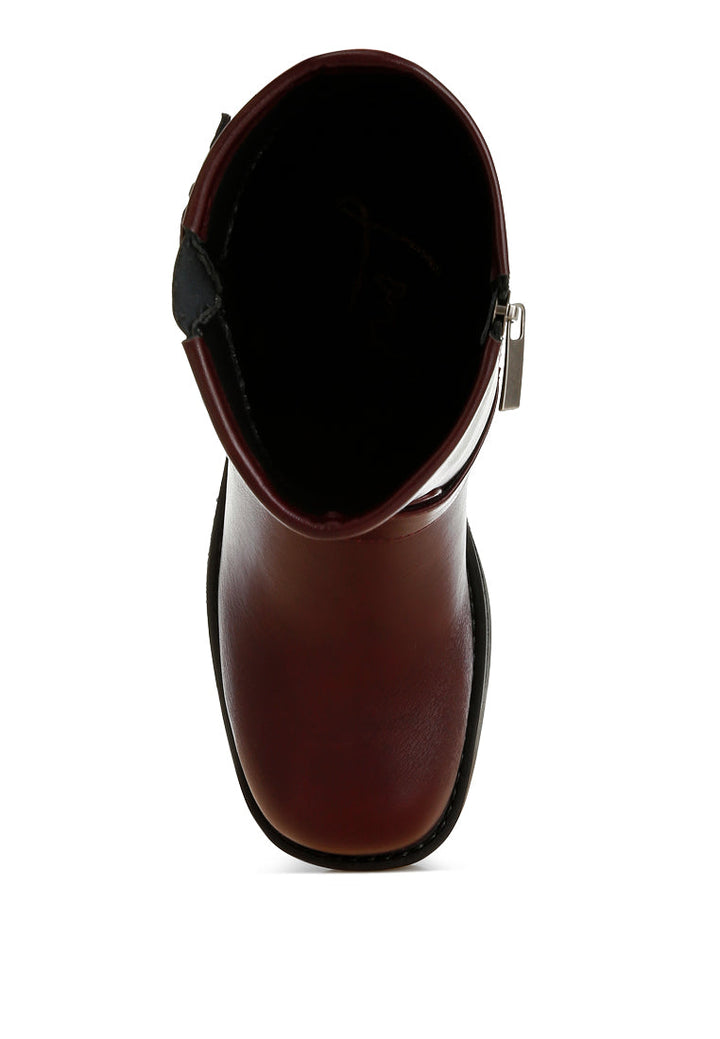 harness detail biker boots by ruw#color_burgundy
