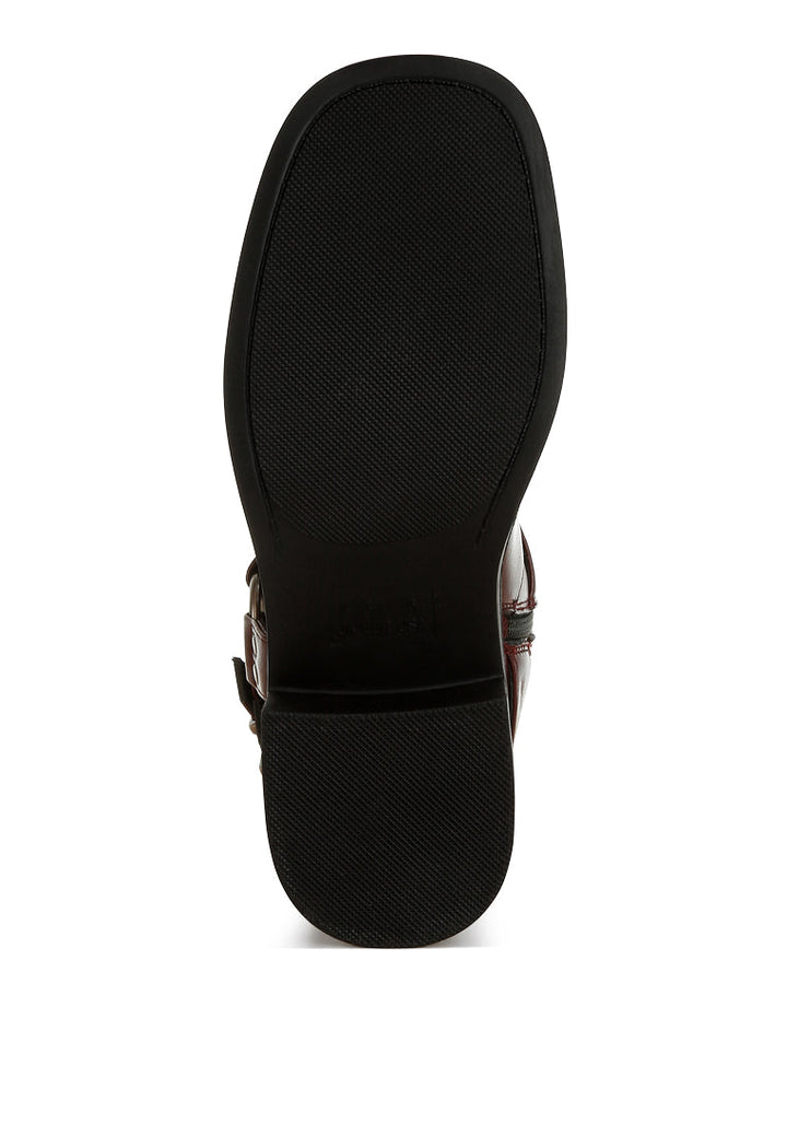 harness detail biker boots by ruw#color_burgundy