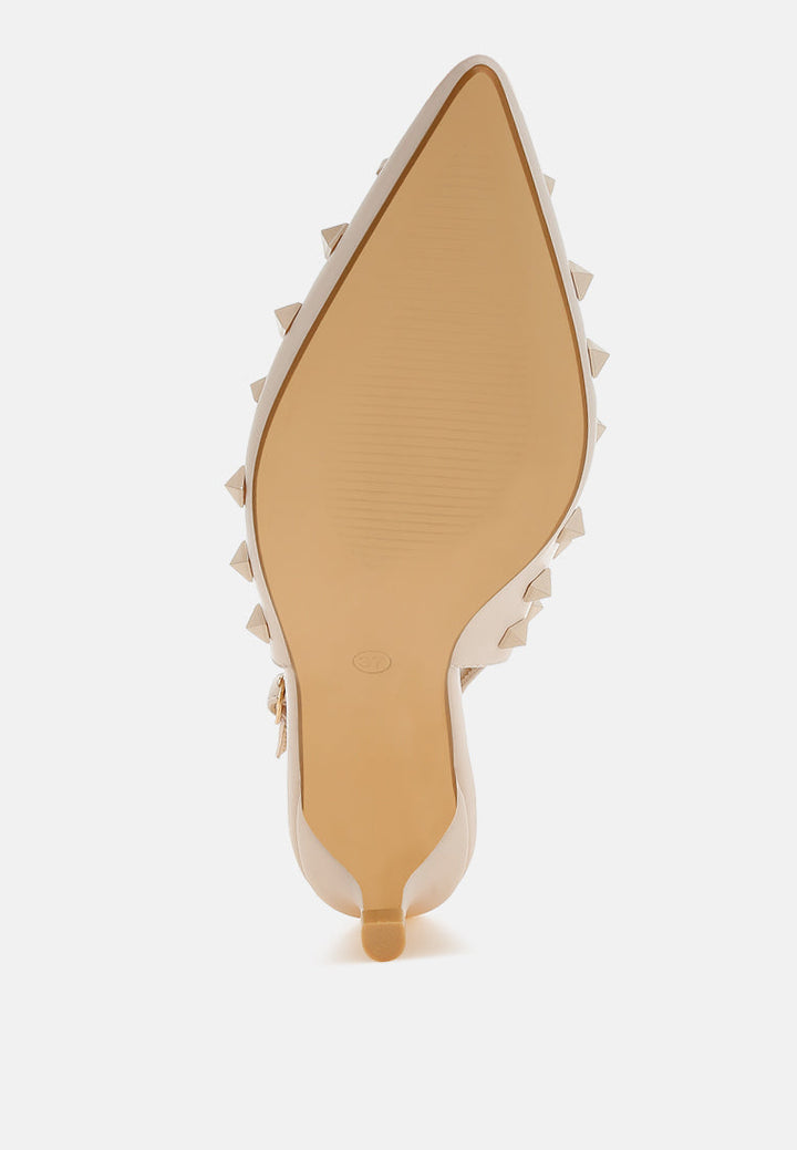 stud embellished kitten heels by ruw#color_beige