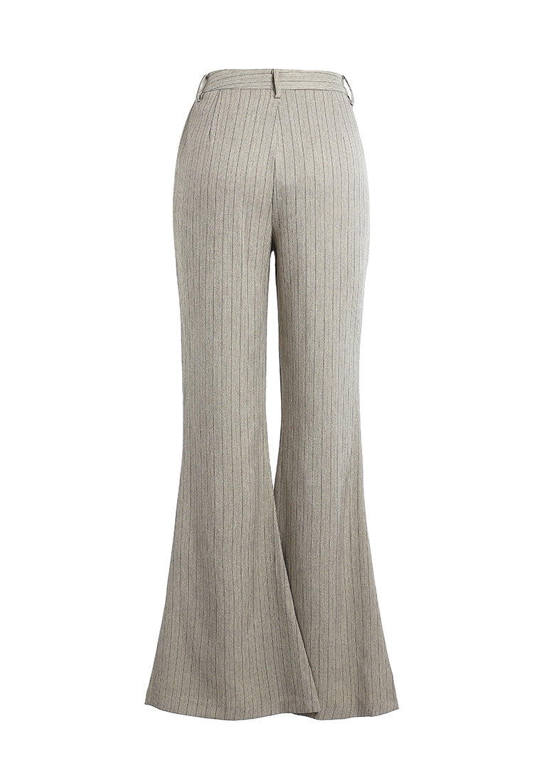 herringbone slim flare trousers by ruw#color_taupe