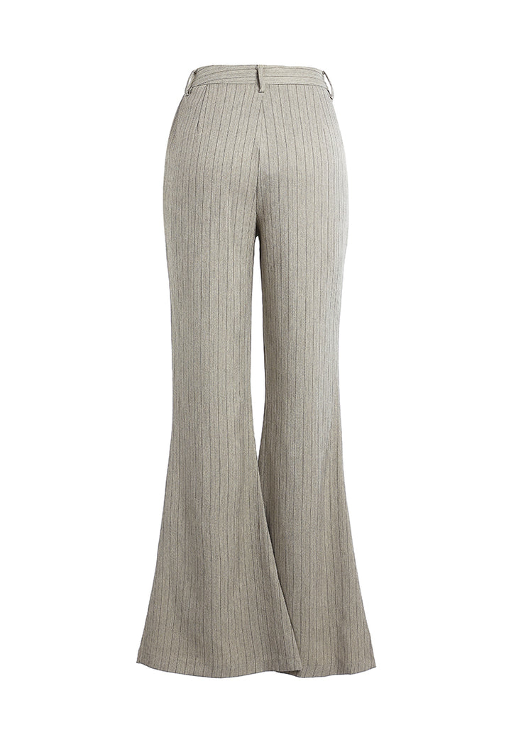 herringbone slim flare trousers by ruw#color_taupe