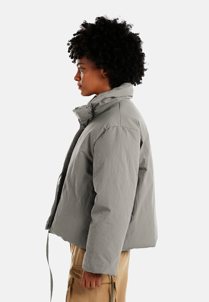 high-neck tie waist quilted jacket#color_taupe