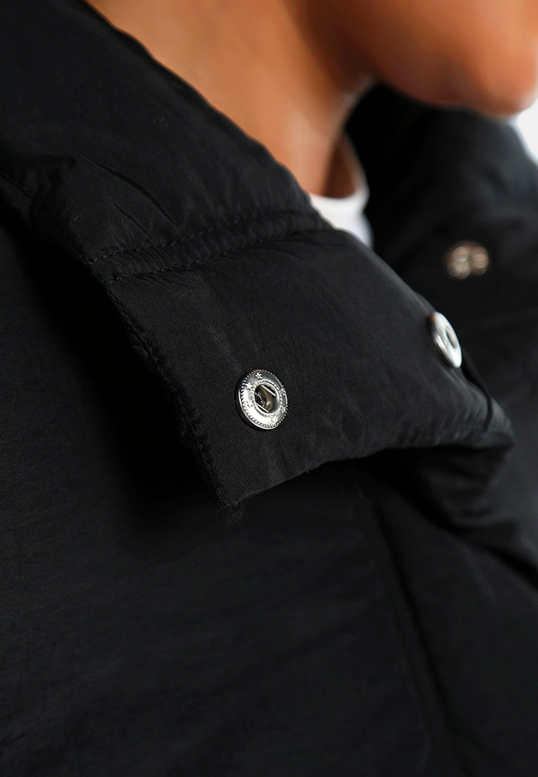 high-neck tie waist quilted jacket#color_black