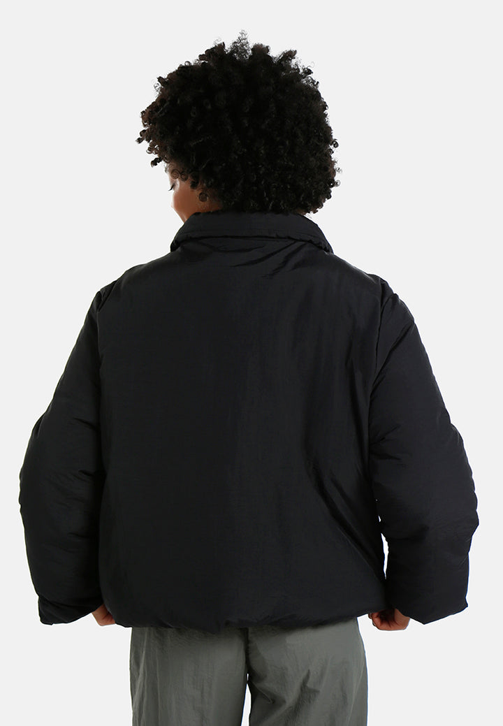 high-neck tie waist quilted jacket#color_black