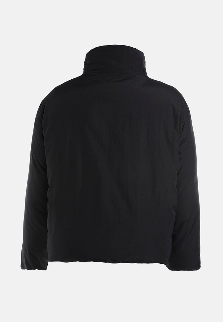 high-neck tie waist quilted jacket#color_black