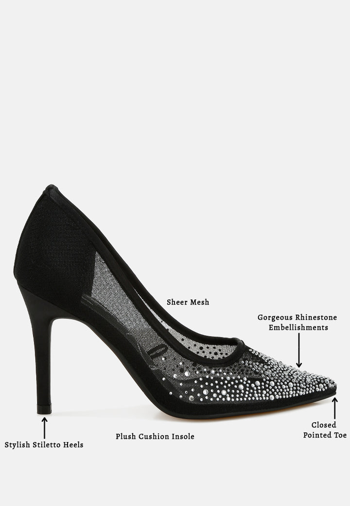 mesh rhinestone stiletto pumps by ruw#color_black