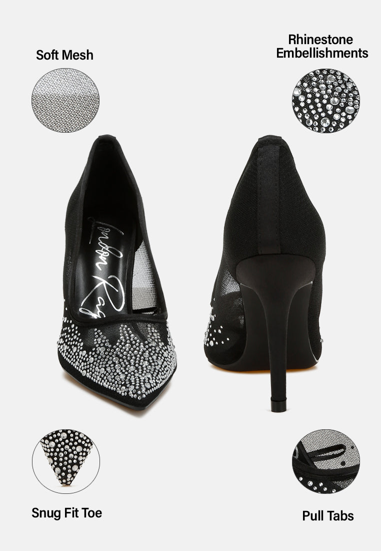 mesh rhinestone stiletto pumps by ruw#color_black