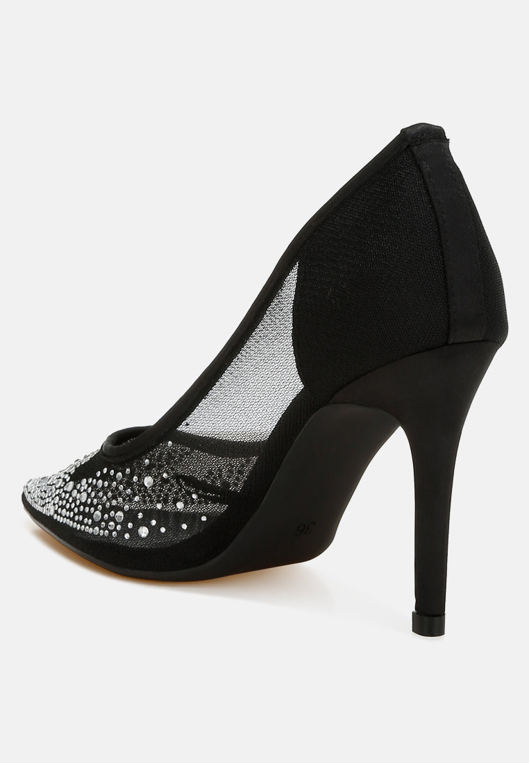 mesh rhinestone stiletto pumps by ruw#color_black