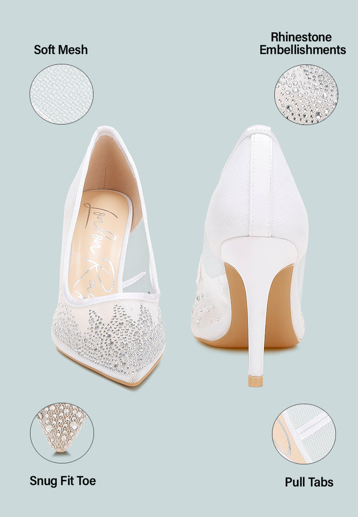 mesh rhinestone stiletto pumps by ruw#color_white