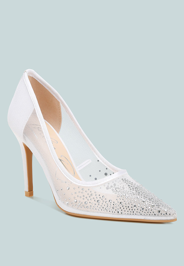 mesh rhinestone stiletto pumps by ruw#color_white