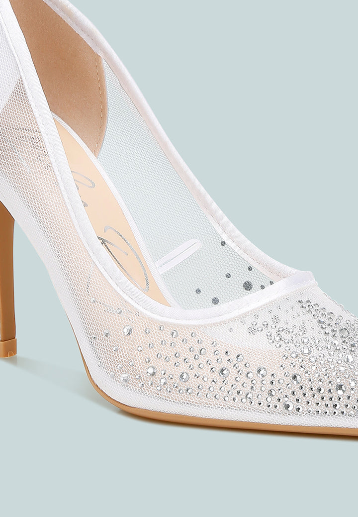 mesh rhinestone stiletto pumps by ruw#color_white