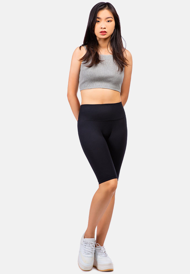 high waist biker short tights#color_black