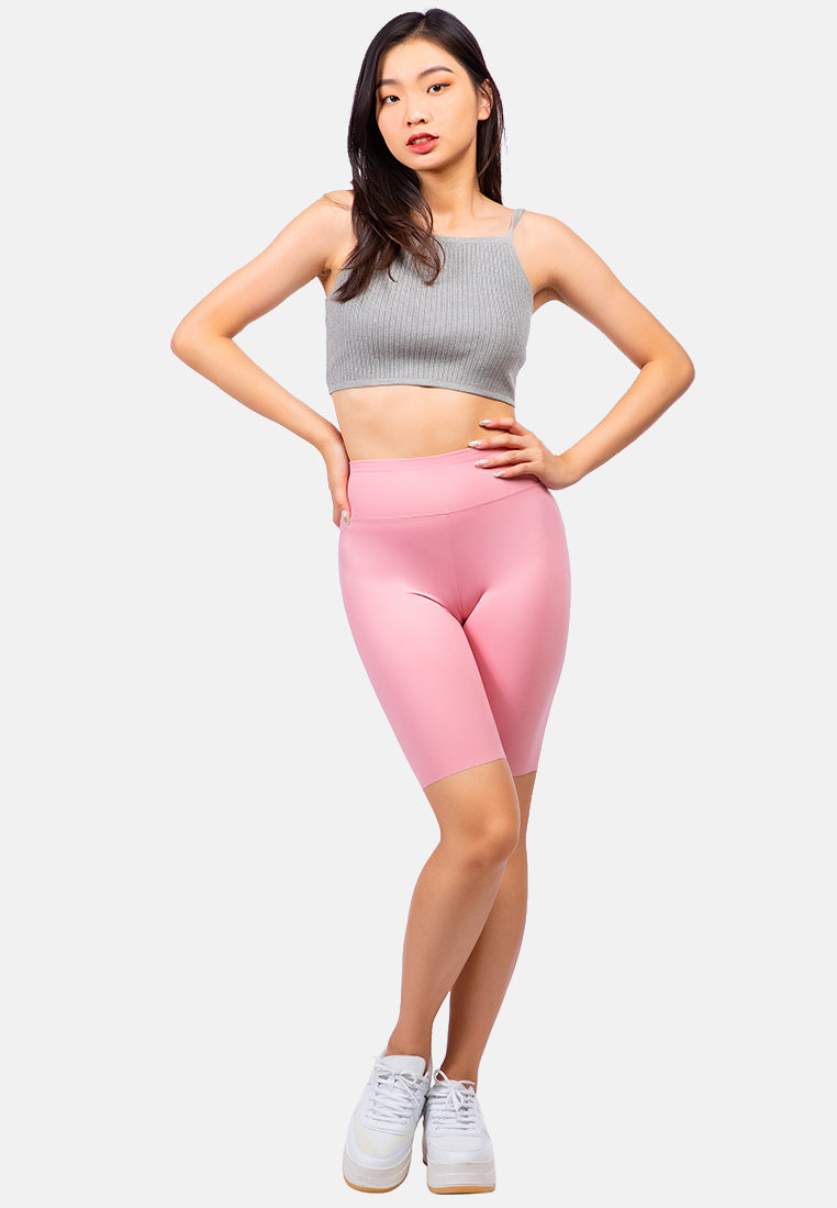 high waist biker short tights#color_pink