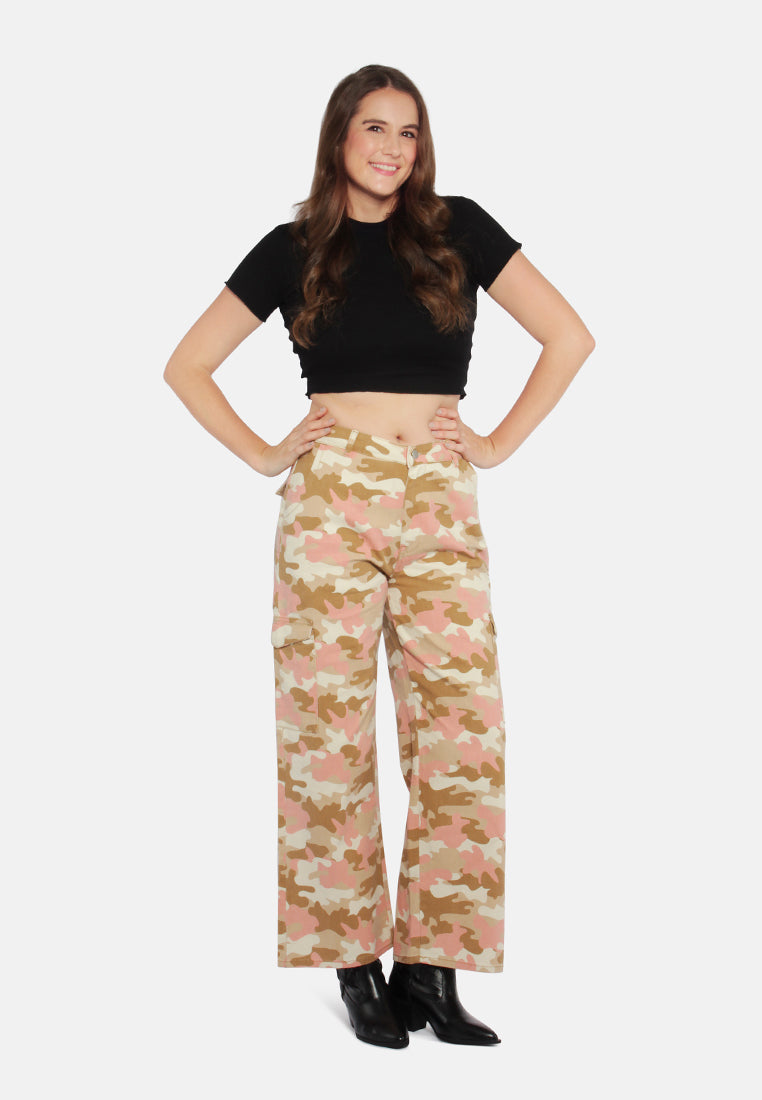 high waist cargo pocket pants#color_camoflauge