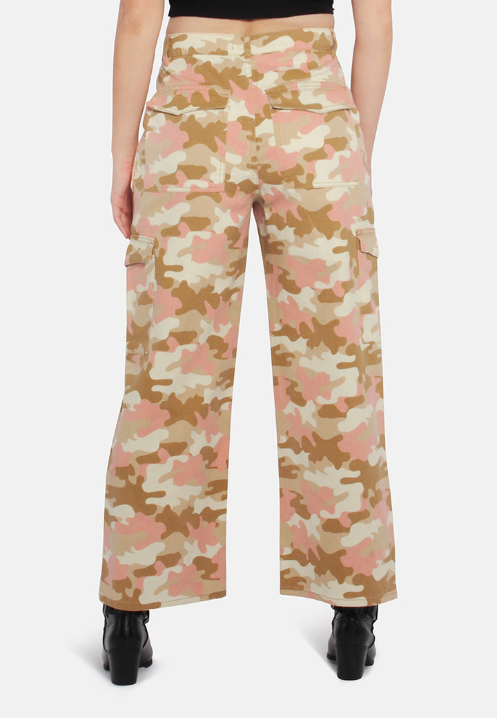 high waist cargo pocket pants#color_camoflauge