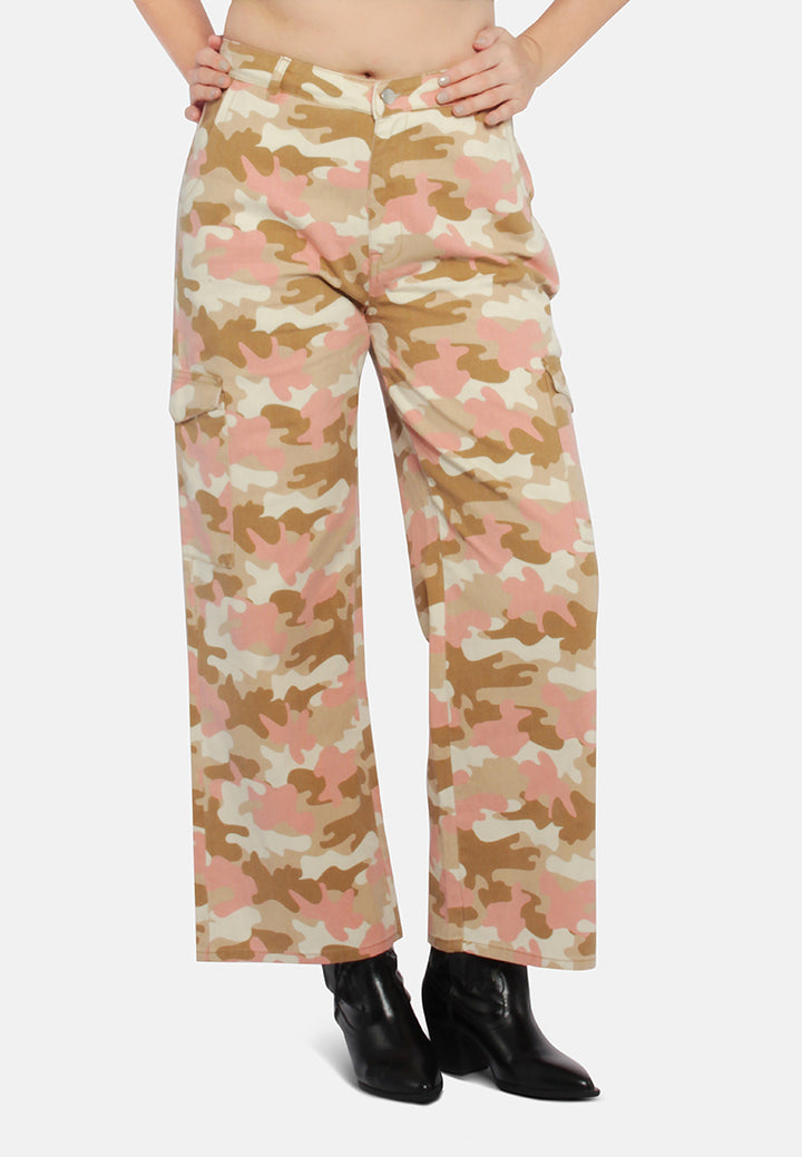 high waist cargo pocket pants#color_camoflauge