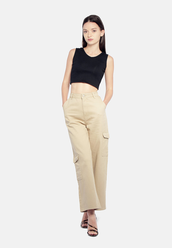 high waist cargo pocket pants#color_camel