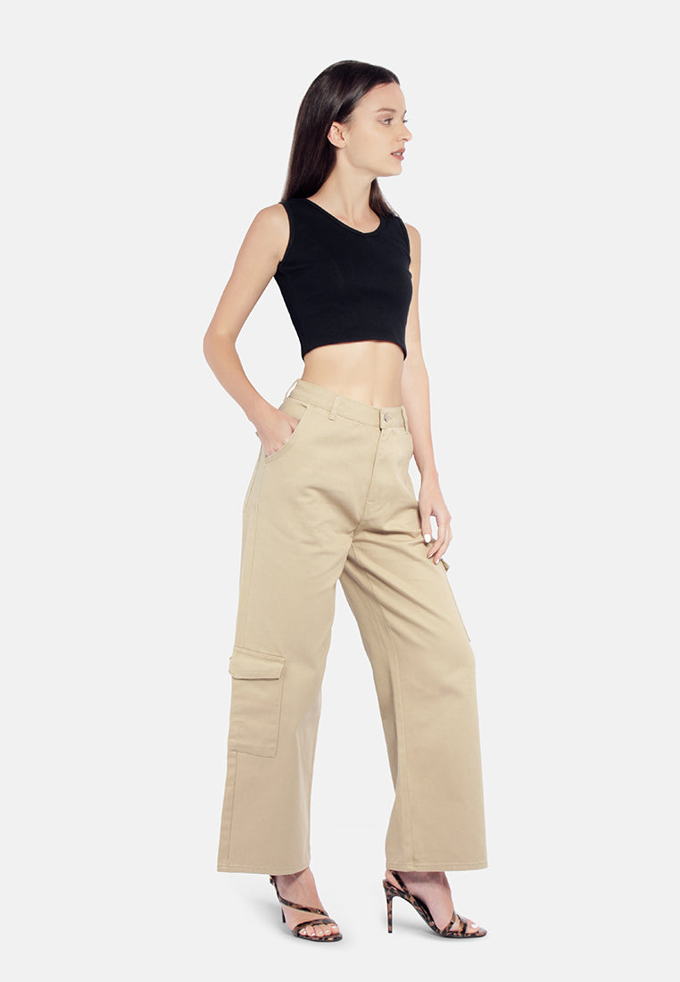 high waist cargo pocket pants#color_camel