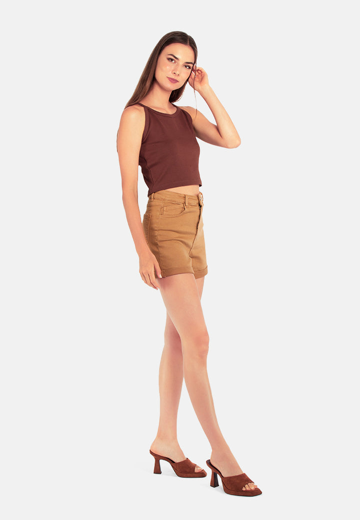 high waist shorts#color_camel