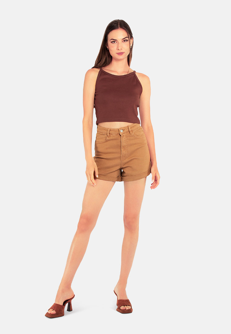 high waist shorts#color_camel