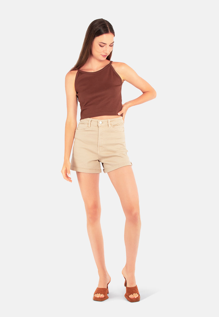 high waist shorts#color_beige