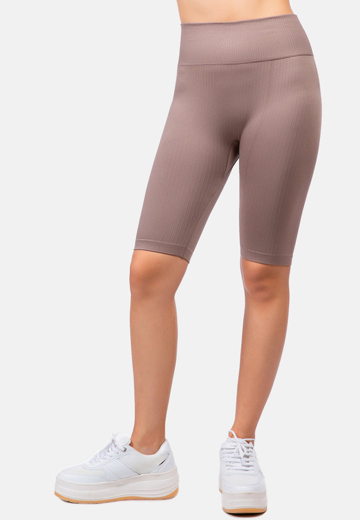 high waist biker short tights#color_brown