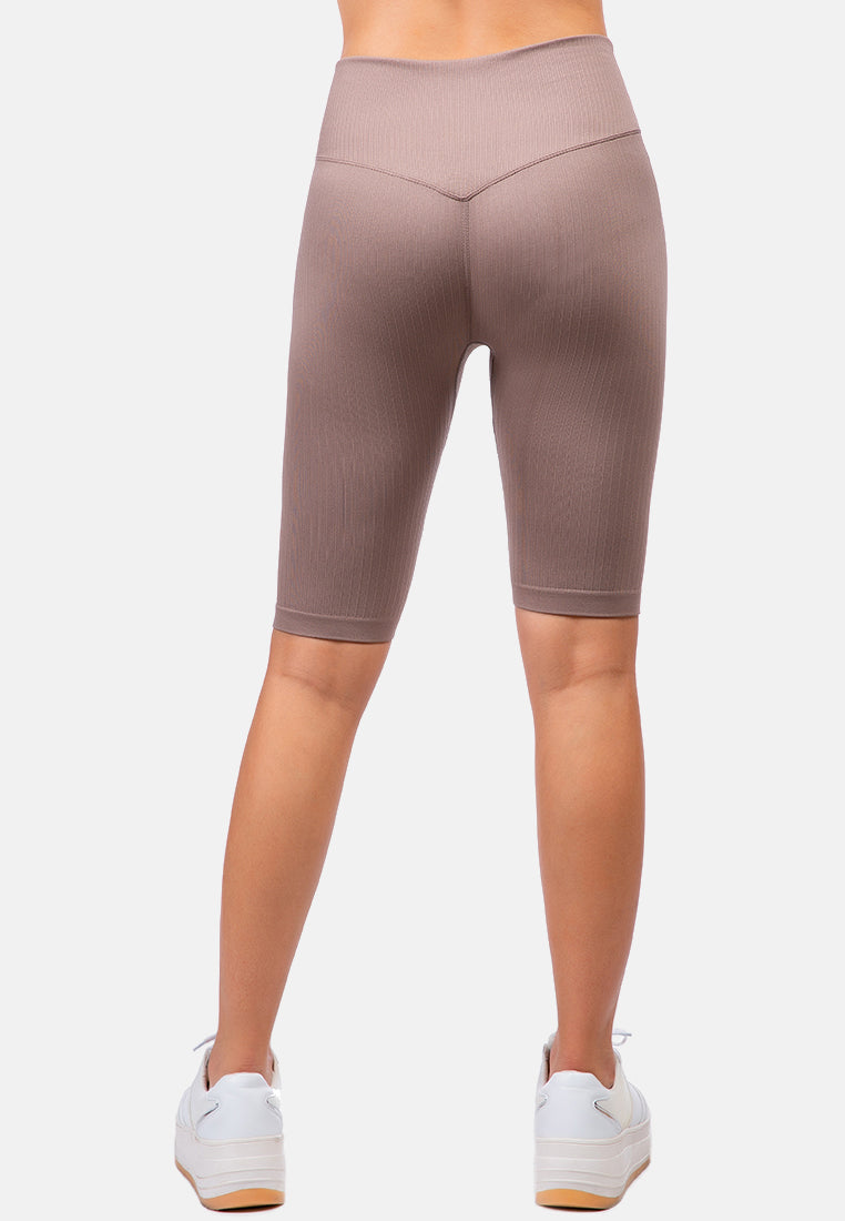 high waist biker short tights#color_brown