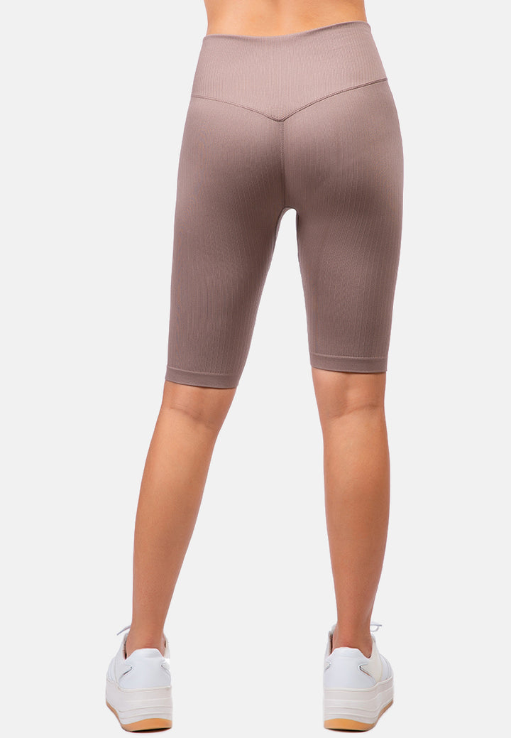 high waist biker short tights#color_brown