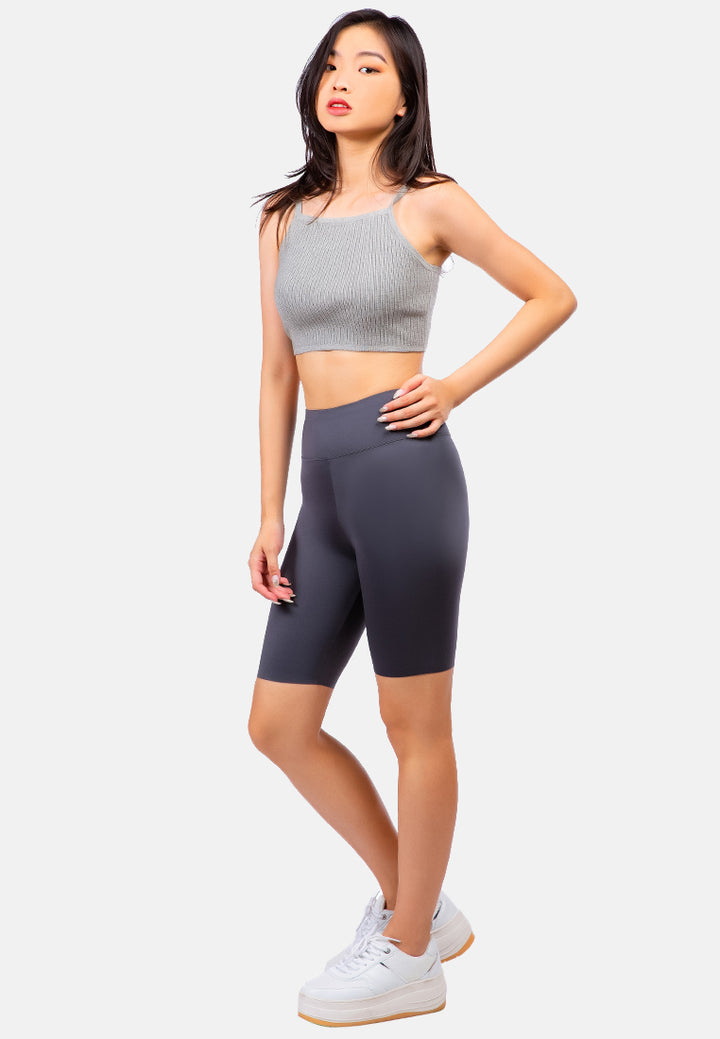 high waist biker short tights#color_grey