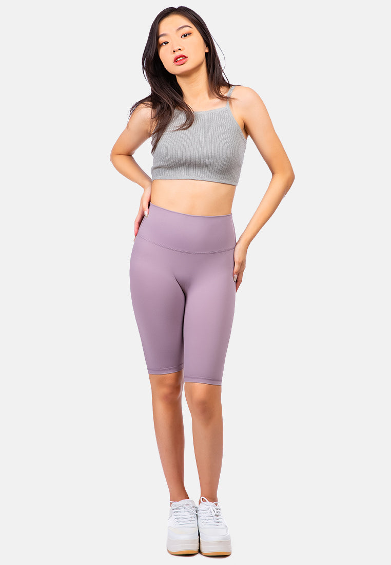 high waist biker short tights#color_purple