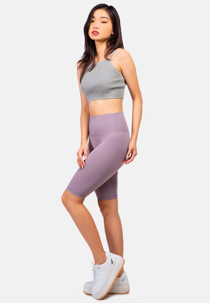 high waist biker short tights#color_purple