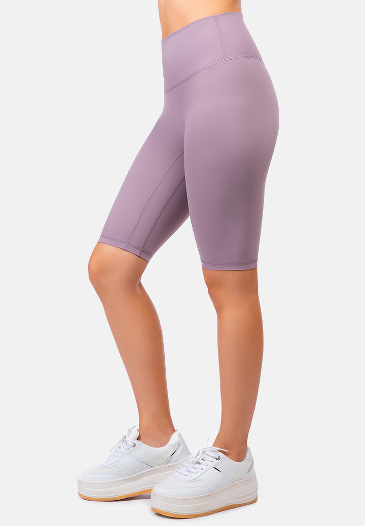 high waist biker short tights#color_purple