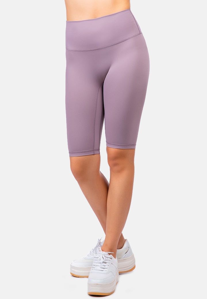 high waist biker short tights#color_purple