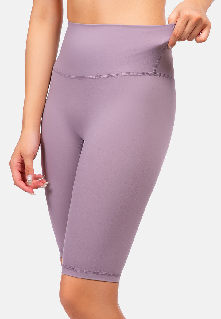 high waist biker short tights#color_purple
