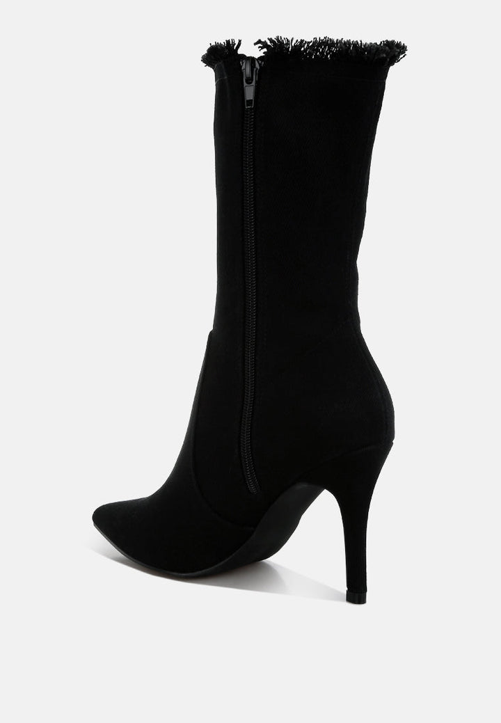 distressed denim mid-calf boots by ruw#color_black-denim